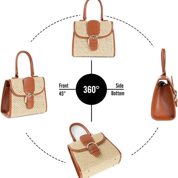 Retro Straw Woven Handbag Womens Small Cross Body Bag Shoulder Messenger Satchel - Picture 3 of 7